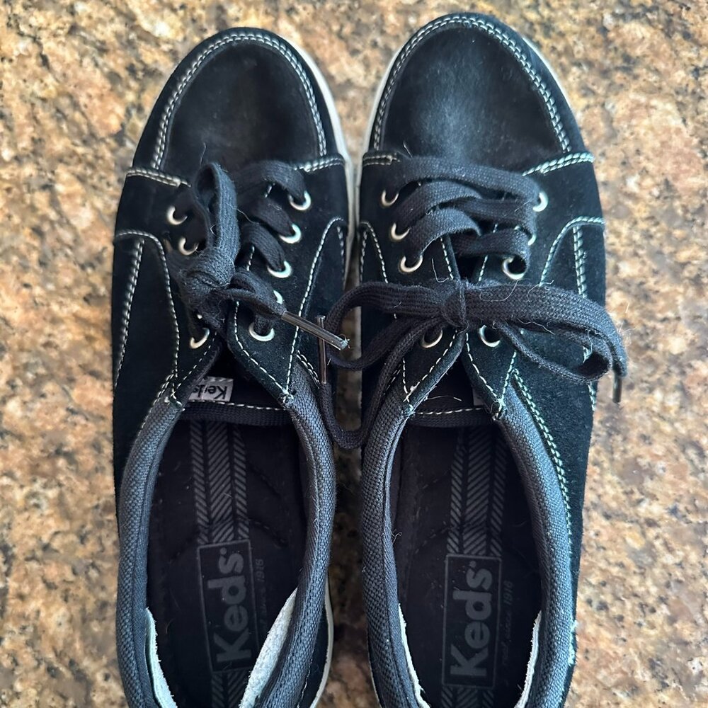 Keds Women's Vollie LTT Suede Fashion Sneaker, Black, 8.5 M US